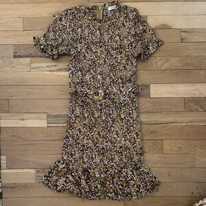 Olivaceous Multicolor Midi Dress with Ruffle Hem